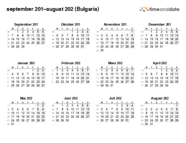 Kalender for 201 i Bulgaria