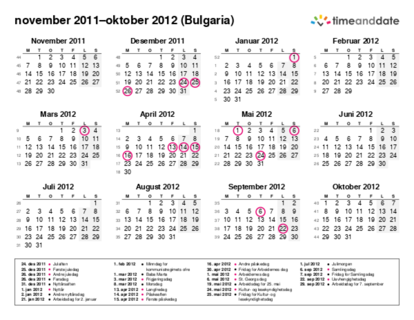 Kalender for 2011 i Bulgaria