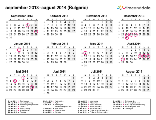 Kalender for 2013 i Bulgaria