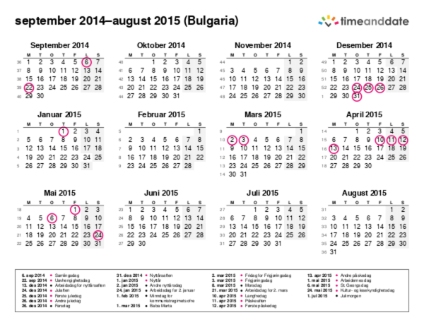 Kalender for 2014 i Bulgaria