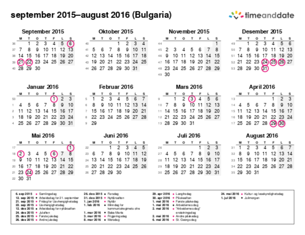 Kalender for 2015 i Bulgaria