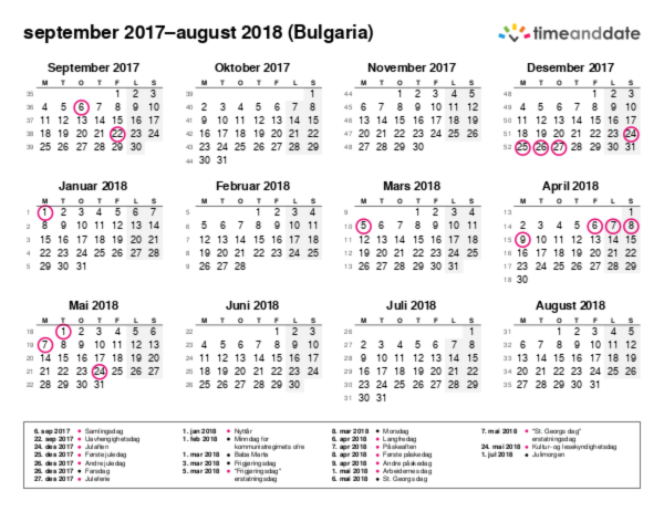 Kalender for 2017 i Bulgaria