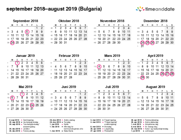 Kalender for 2018 i Bulgaria