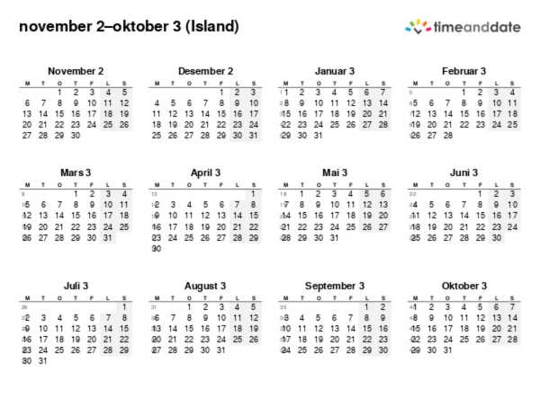 Kalender for 2 i Island