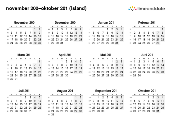 Kalender for 200 i Island