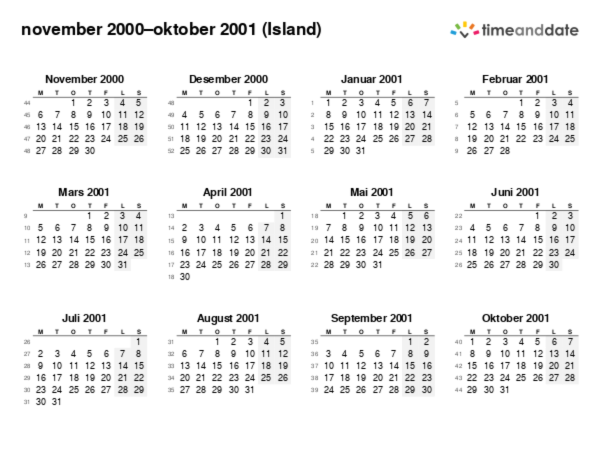 Kalender for 2000 i Island