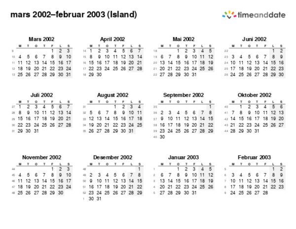 Kalender for 2002 i Island