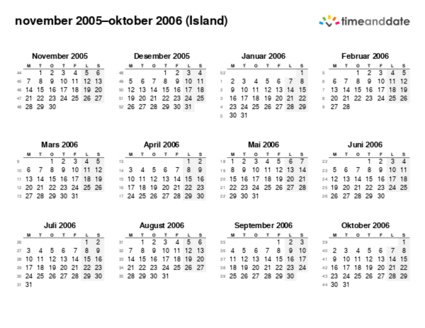 Kalender for 2005 i Island