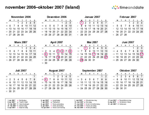 Kalender for 2006 i Island