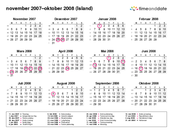 Kalender for 2007 i Island