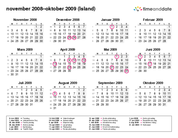 Kalender for 2008 i Island