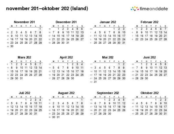 Kalender for 201 i Island