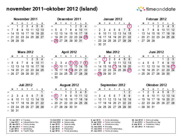 Kalender for 2011 i Island