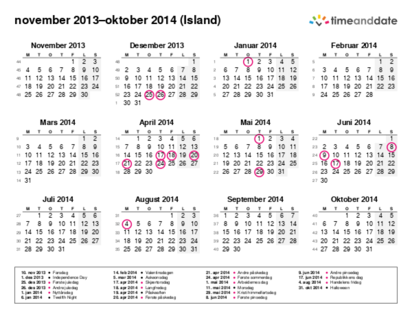 Kalender for 2013 i Island