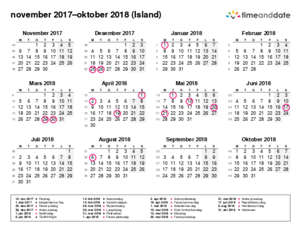 Kalender for 2017 i Island