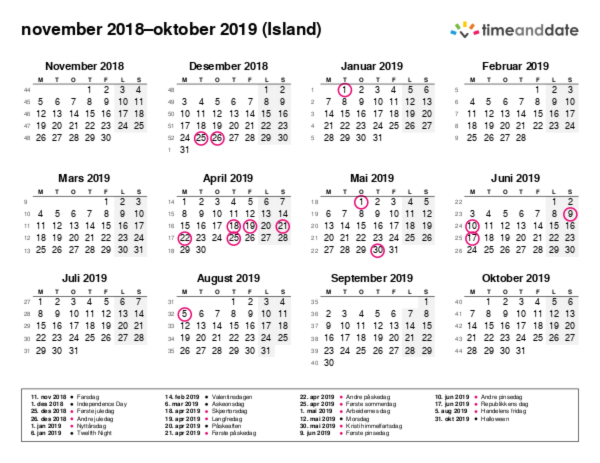 Kalender for 2018 i Island