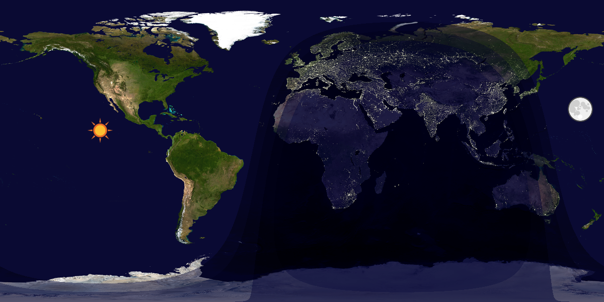 Verdenskart som viser dag og natt 