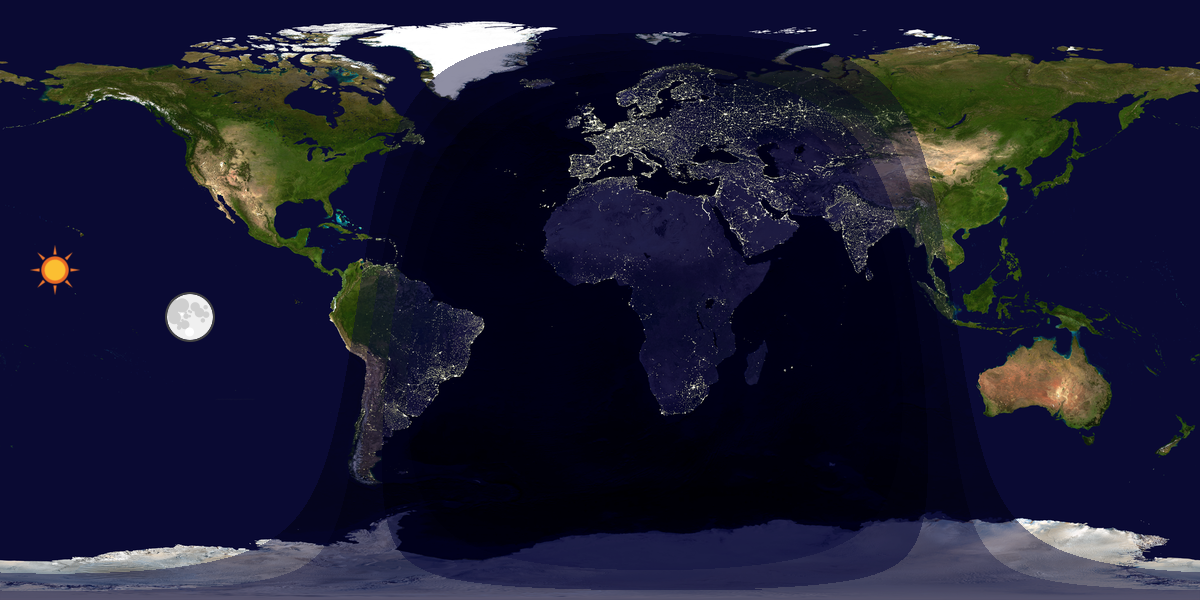 Verdenskart som viser dag og natt 