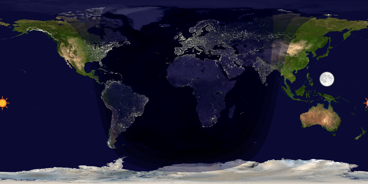 Verdenskart som viser dag og natt 