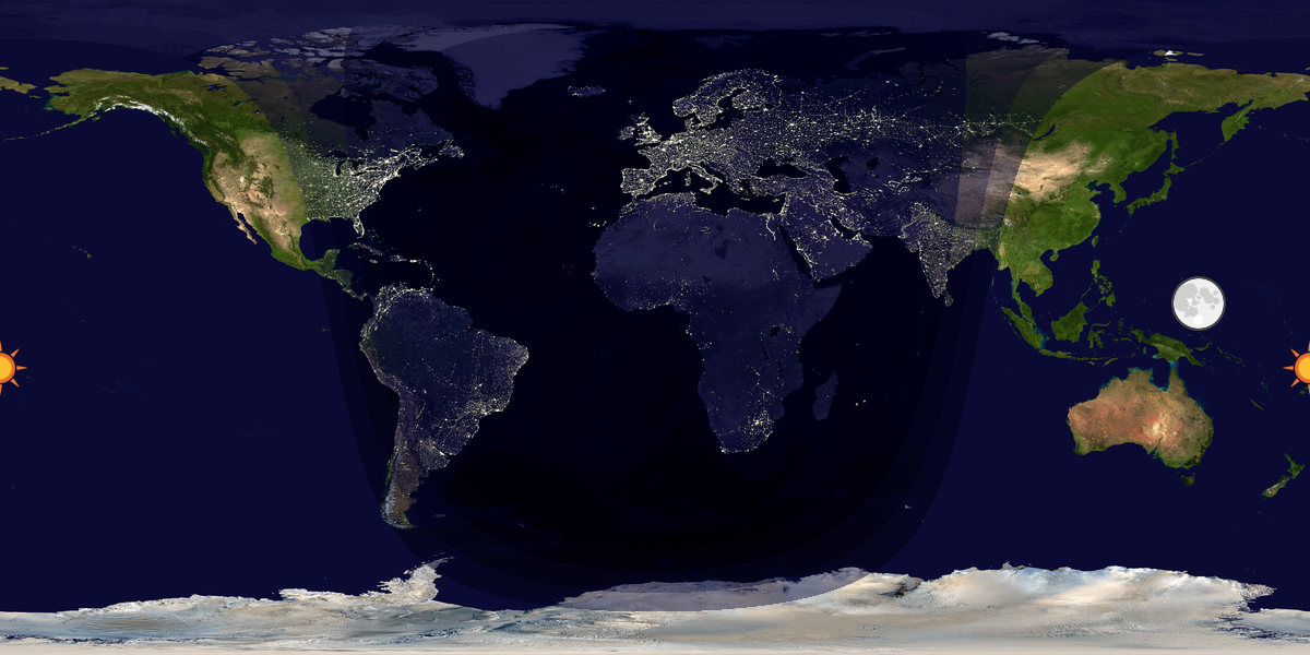 Verdenskart som viser dag og natt 