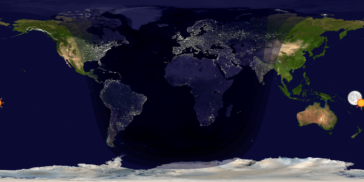 Verdenskart som viser dag og natt 