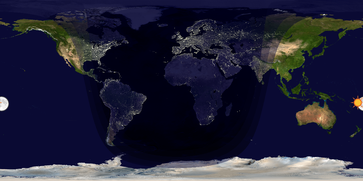 Verdenskart som viser dag og natt 