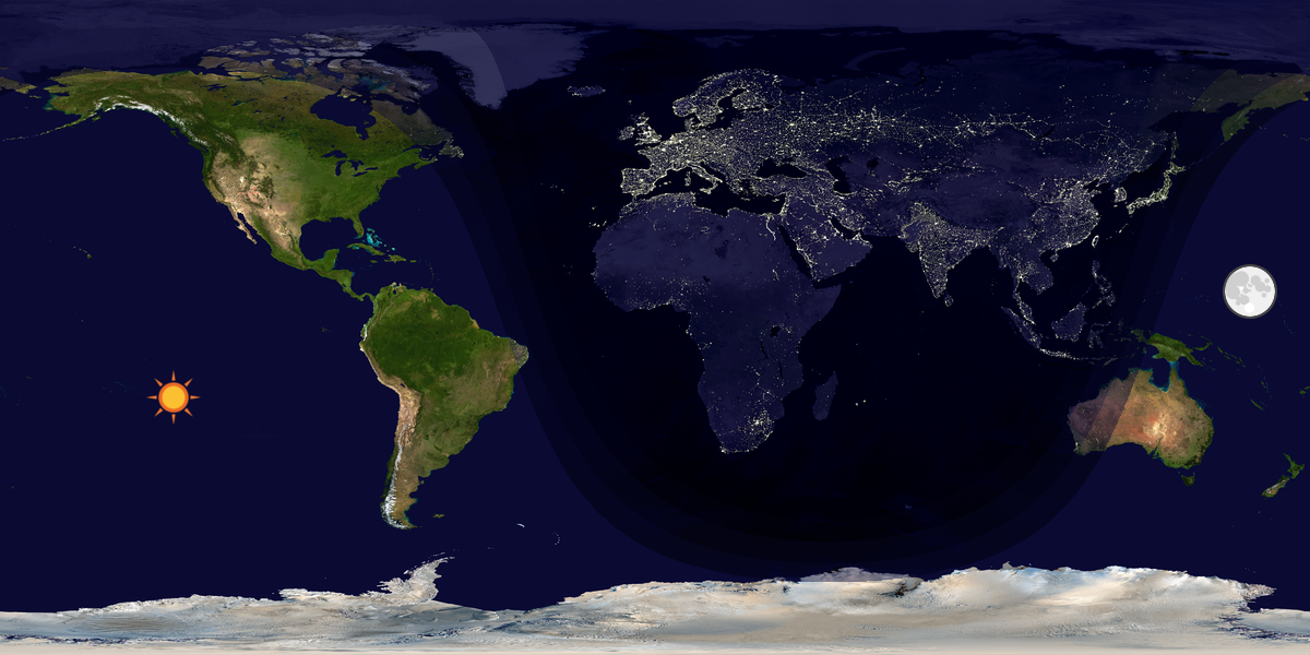 Verdenskart som viser dag og natt 