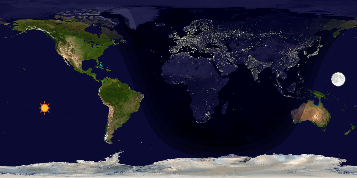 Verdenskart som viser dag og natt 