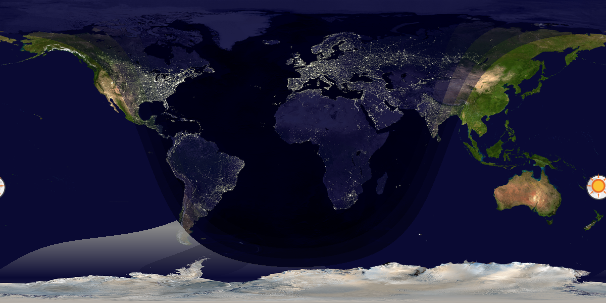 Verdenskart som viser dag og natt 