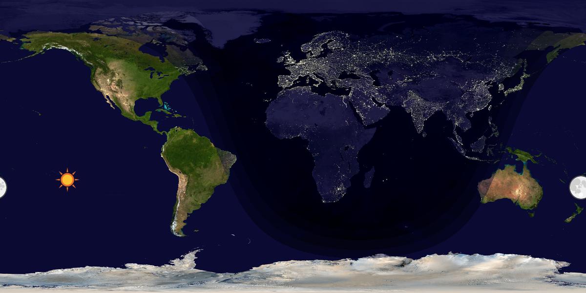 Verdenskart som viser dag og natt 