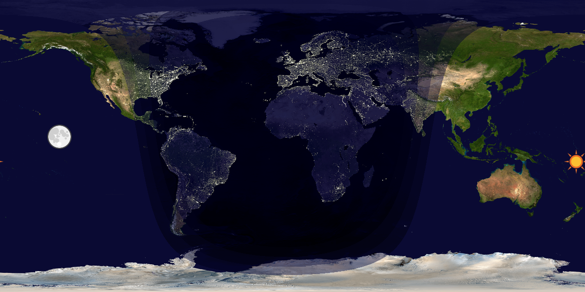 Verdenskart som viser dag og natt 