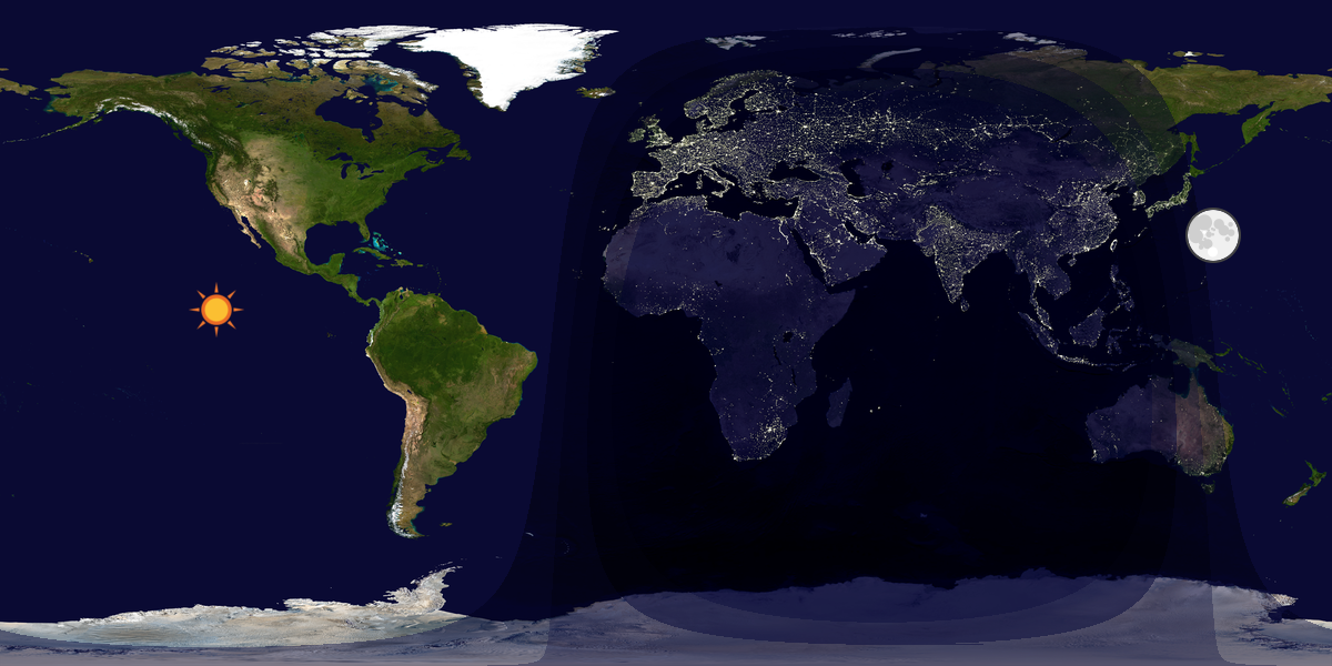 Verdenskart som viser dag og natt 