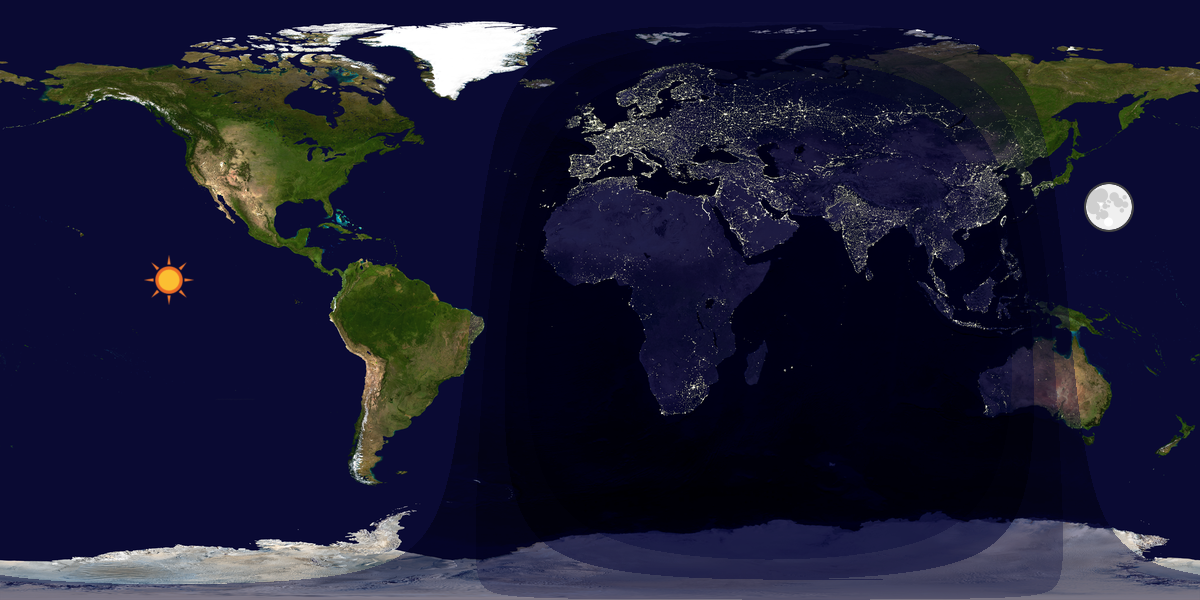 Verdenskart som viser dag og natt 
