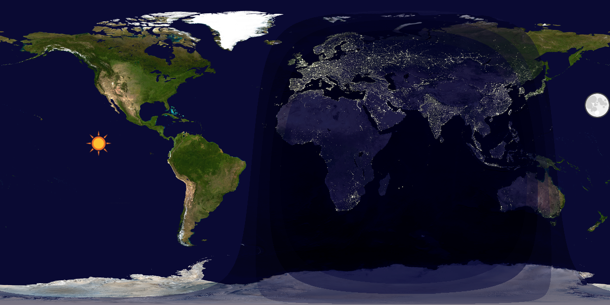 Verdenskart som viser dag og natt 