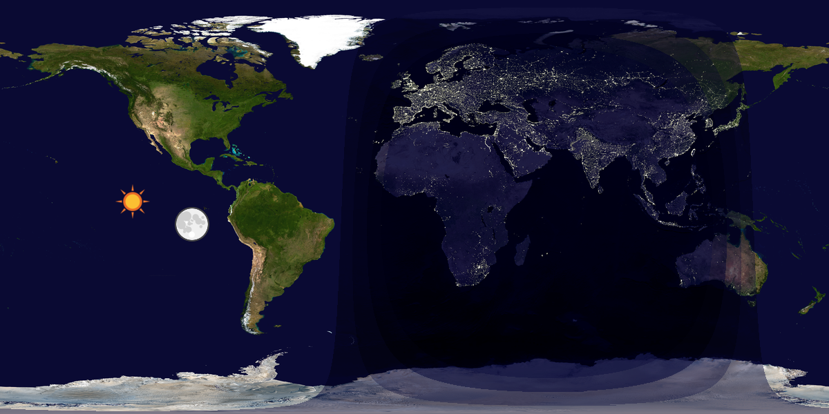 Verdenskart som viser dag og natt 