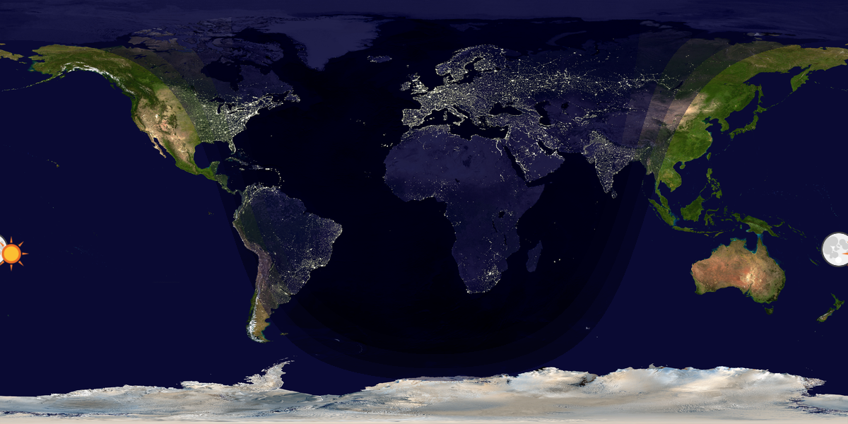 Verdenskart som viser dag og natt 
