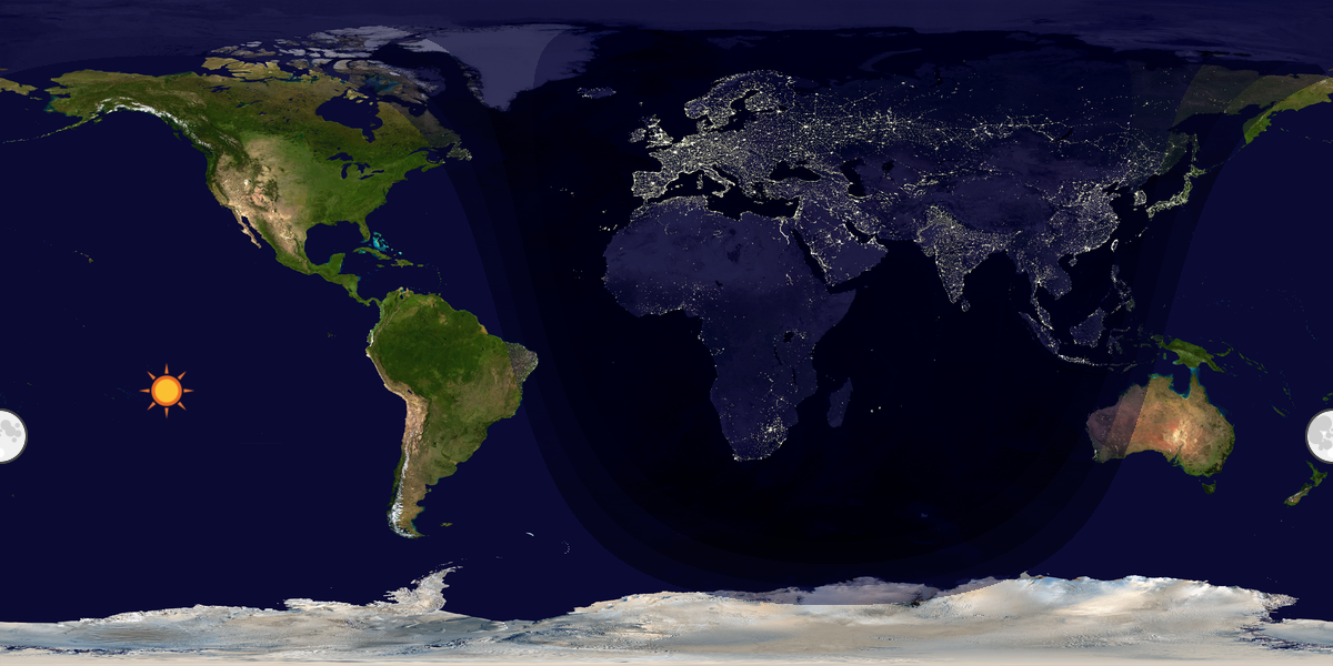 Verdenskart som viser dag og natt 