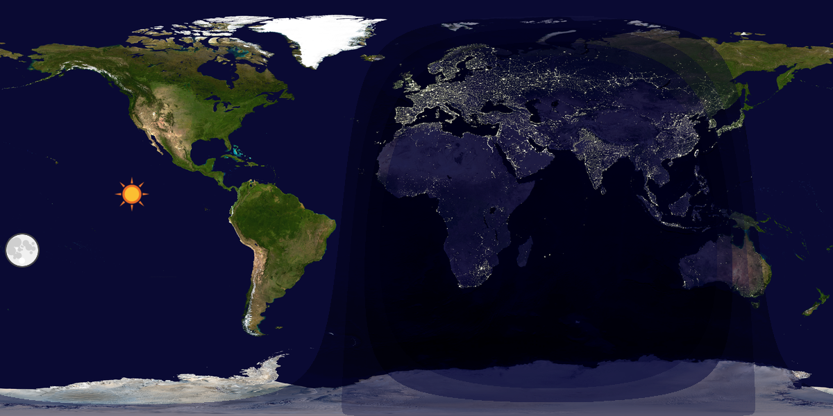 Verdenskart som viser dag og natt 