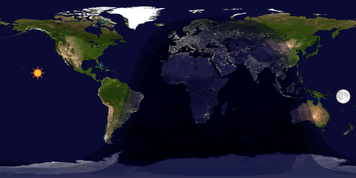 Verdenskart som viser dag og natt 