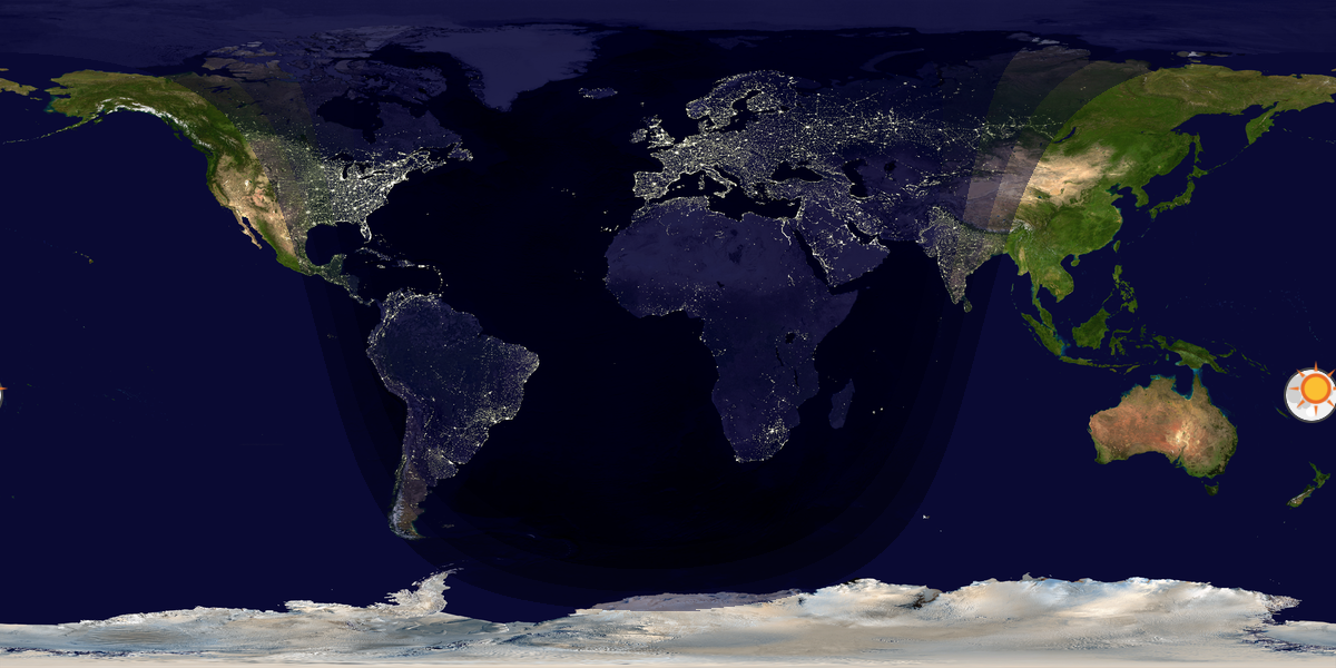 Verdenskart som viser dag og natt 