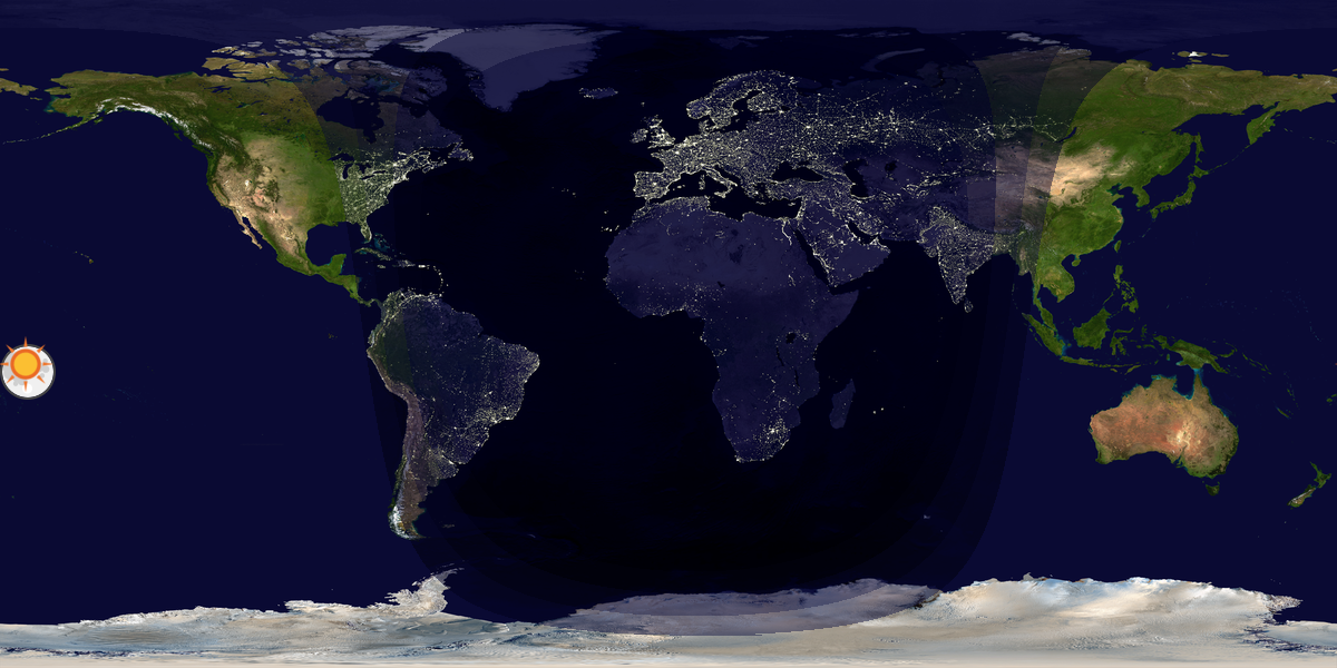 Verdenskart som viser dag og natt 