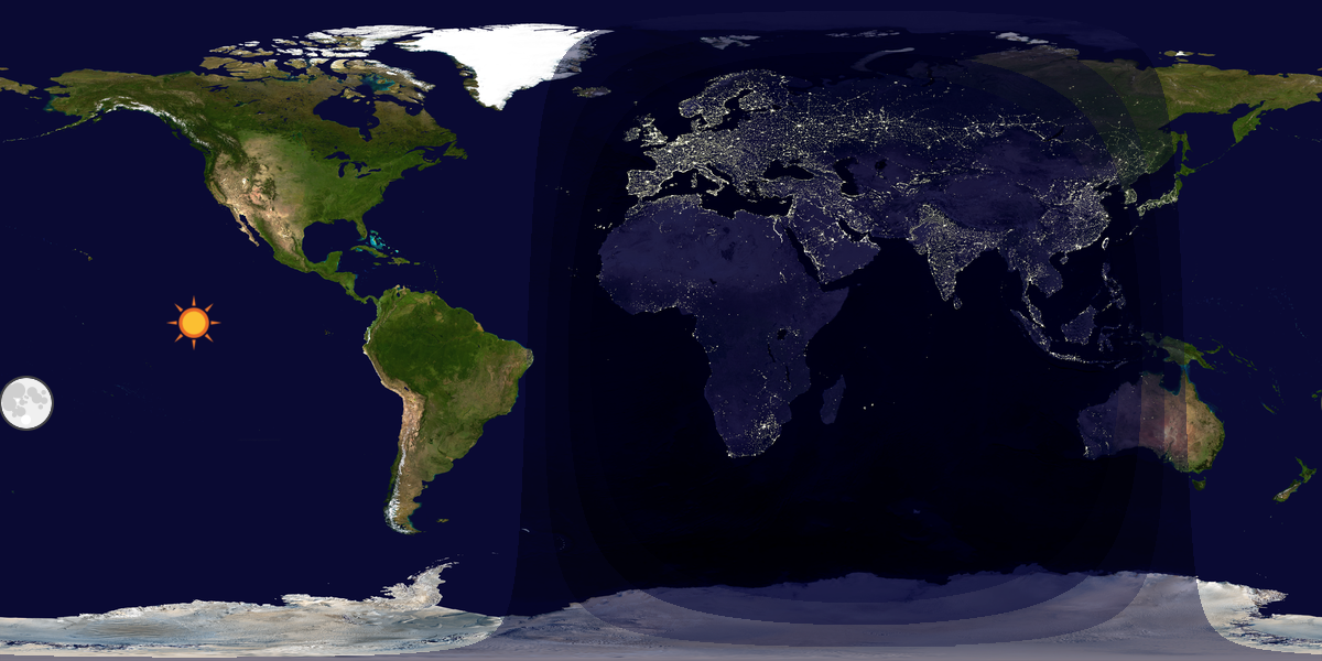 Verdenskart som viser dag og natt 