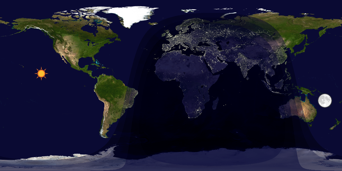 Verdenskart som viser dag og natt 