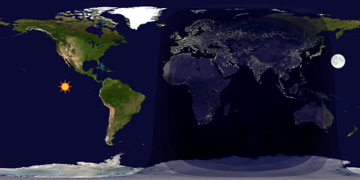 Verdenskart som viser dag og natt 
