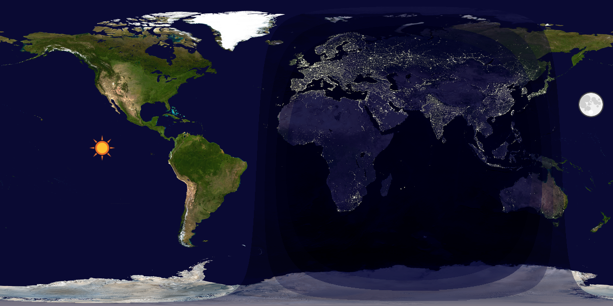 Verdenskart som viser dag og natt 