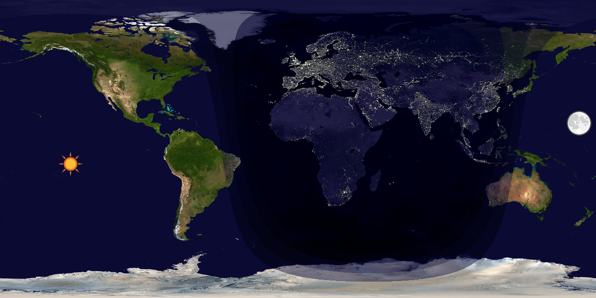 Verdenskart som viser dag og natt 