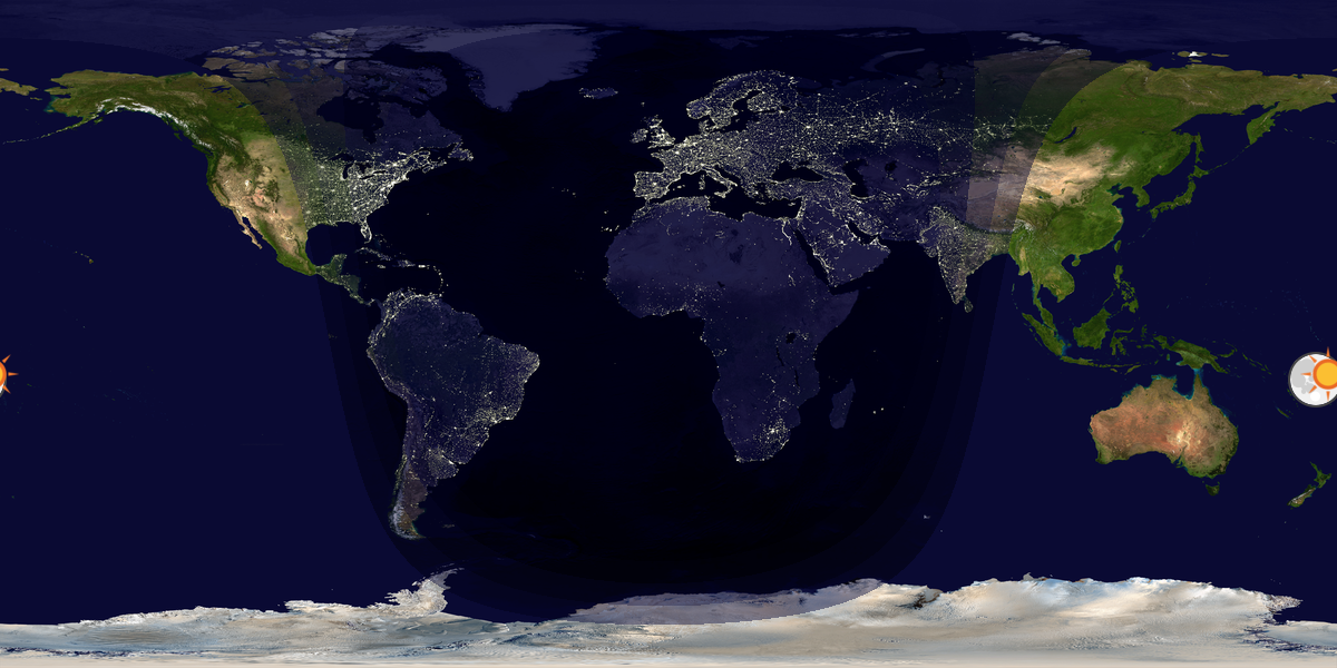 Verdenskart som viser dag og natt 