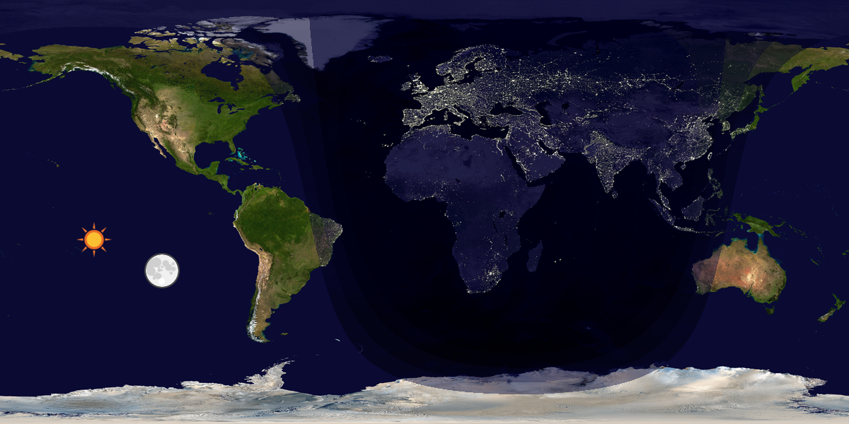Verdenskart som viser dag og natt 