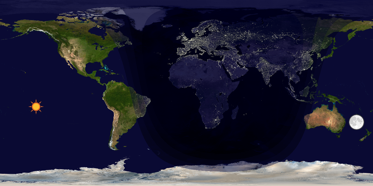 Verdenskart som viser dag og natt 