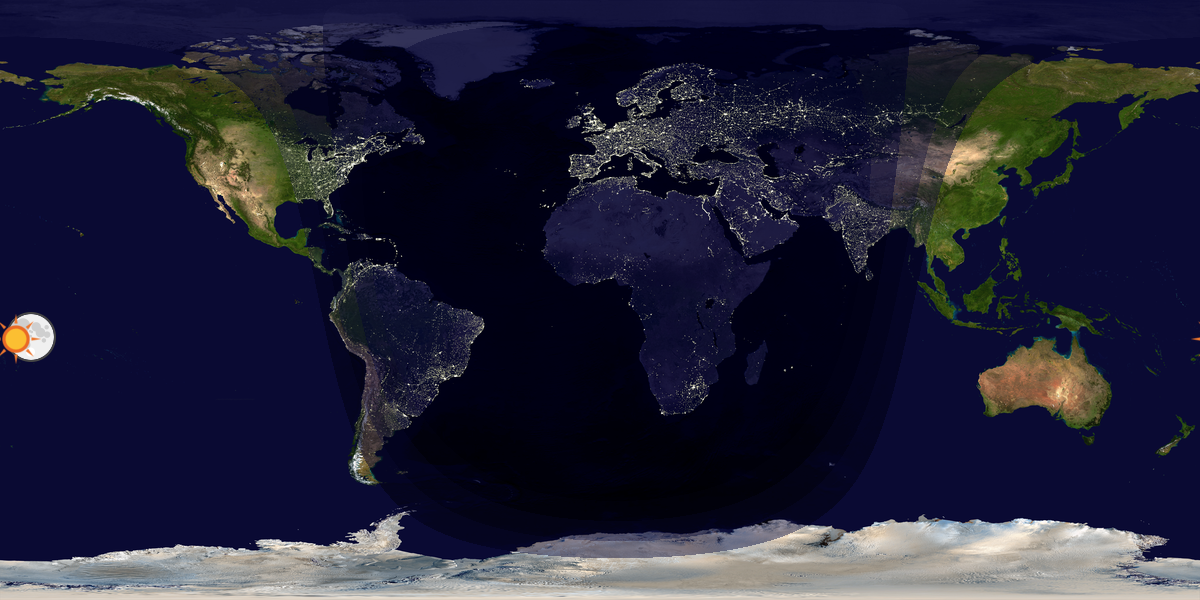 Verdenskart som viser dag og natt 